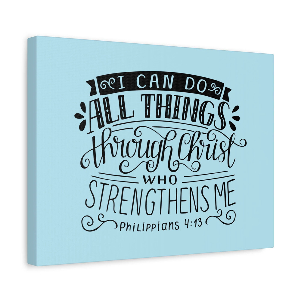 Scripture Canvas Through Christ Philippians 4:13 Sky Blue Christian Wall Art